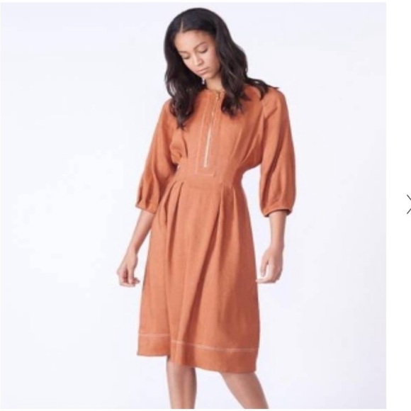 Veronica Beard Terracotta Copper Claudia Linen Blend Zip Front Midi Dress - Picture 2 of 8